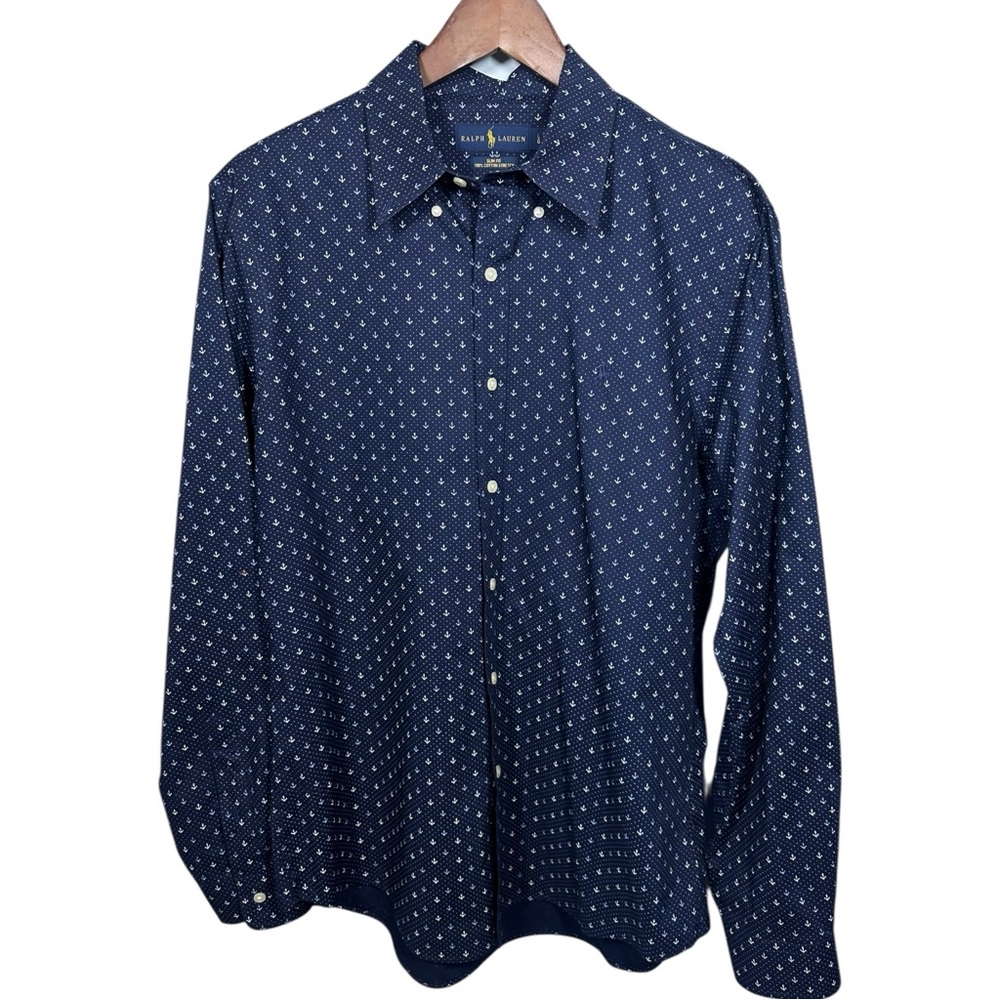 Polo Ralph Lauren Men Anchor Print Button Shirt L Slim Stretch AOP Nautical Prep